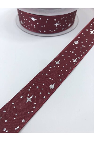 Hobigram Burgundy Star Patterned Taffeta Ribbon Price Is for 1 Meter – Ribbon, Stylish Design, Women's Accessory – Kurd