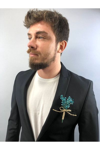 Hobigram Blue Chips Groom Boutonniere 5 Pieces – Τεχνητό & Ξηρό Λουλούδι, Κομψό Σχέδιο, Γυναικείο Αξεσουάρ – Τεχνητό Λουλούδι
