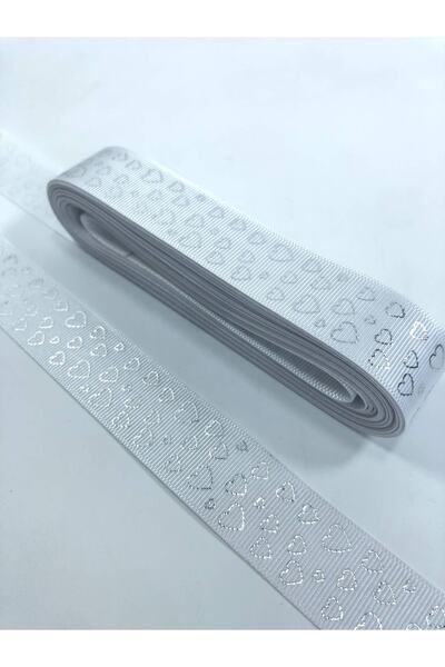 Hobigram Λευκό ασημί φύλλο με τυπωμένο μοτίβο καρδιάς Grosgrain κορδέλα – Κορδέλα, κομψό σχέδιο, γυναικείο αξεσουάρ – Ku