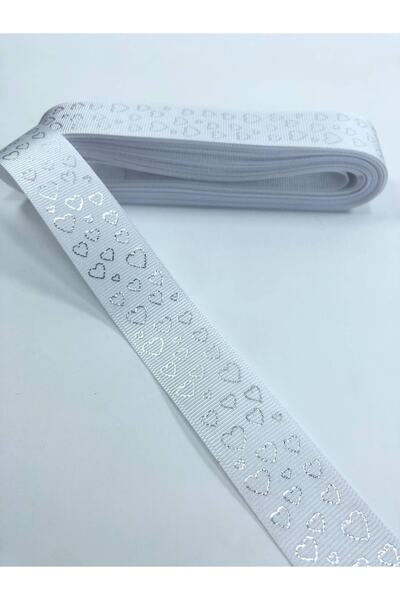 Hobigram Λευκό ασημί φύλλο με τυπωμένο μοτίβο καρδιάς Grosgrain κορδέλα – Κορδέλα, κομψό σχέδιο, γυναικείο αξεσουάρ – Ku