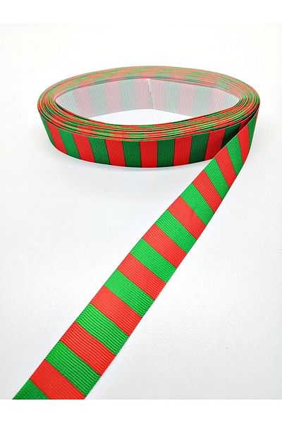 Hobigram Κόκκινη Πράσινη Ριγέ Κορδέλα Grosgrain 2,5 cm 2 Yards – Κορδέλα, Κομψό Σχέδιο, Γυναικείο Αξεσουάρ – Kurd