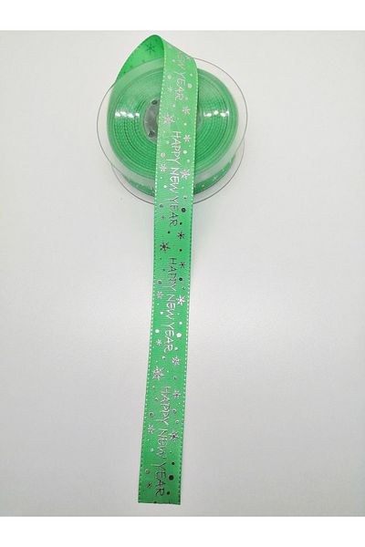Hobigram Πράσινη κορδέλα ταφτά Happy New Year 2,5 cm 1 Meter – Κορδέλα, Κομψό Σχέδιο, Γυναικείο Αξεσουάρ – Κορδέλα