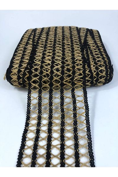 Hobigram Panglică decorativă lată cu cinci dungi cu model încrucișat din paie neagră – Panglică decorativă, design elegant – Decorat