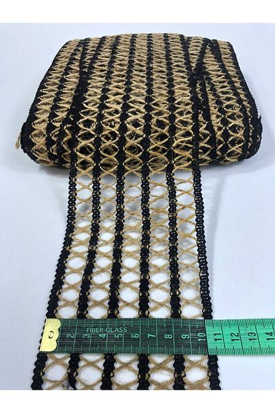 Hobigram Panglică decorativă lată cu cinci dungi cu model încrucișat din paie neagră – Panglică decorativă, design elegant – Decorat