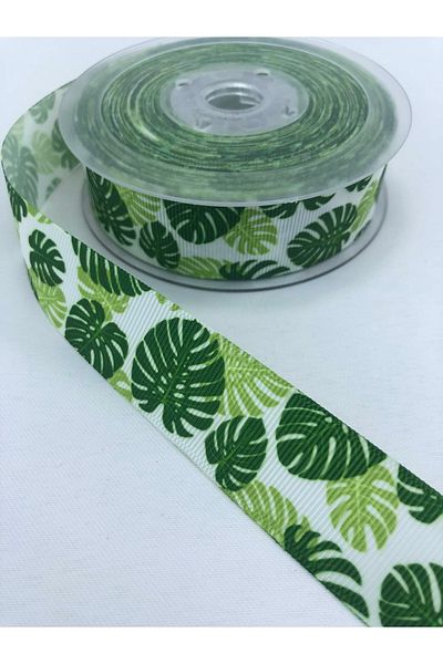 Hobigram Κορδέλα Grosgrain με μοτίβο πράσινο λευκό φύλλο – Προσαρμοσμένο σχέδιο, αξεσουάρ, ποιοτική παραγωγή, εντυπωσιακό στυλ
