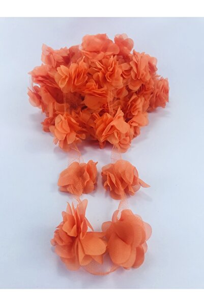 Hobigram Turuncu Lazer Kesim Gül Süsleme Paketleme Malzemesi Organze Kumaş Ya...