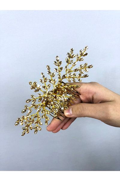 Hobigram Agrafă de păr cu model de ramuri de culoare miere și piatră – Coroană, piatră de cristal, model elegant, coroană de mireasă – Coroană
