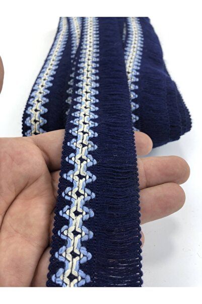 Hobigram Lacivert Beyaz Detaylı Saçak Şerit Püskül – Dekoratif Şerit