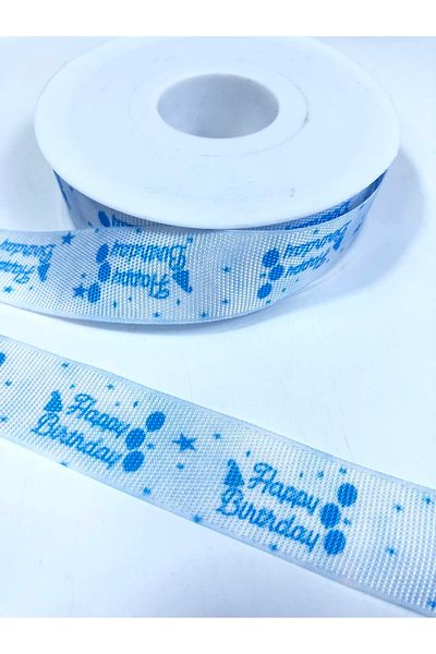 Hobigram Blue Happy Birthday Written Grosgrain Ribbon