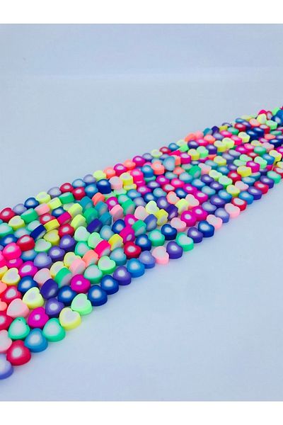 Hobigram Mărgele de aluat Fimo cu model de inimă colorată – Design special, accesoriu, producție de calitate, stil atrăgător