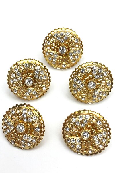 Hobigram Sarı Metal Kasalı Abiye Taşlı Düğme – Düğme