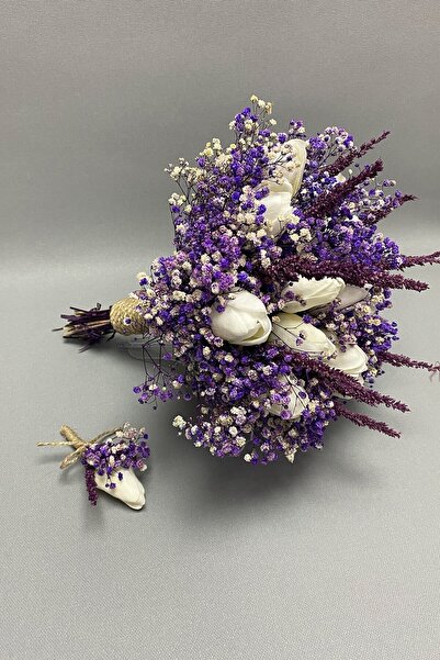 Hobigram Islak Lale Mor Cipsolu Gelin Buketi Ve Yaka Çiçeği – Gelin Çiçeği, Ş...