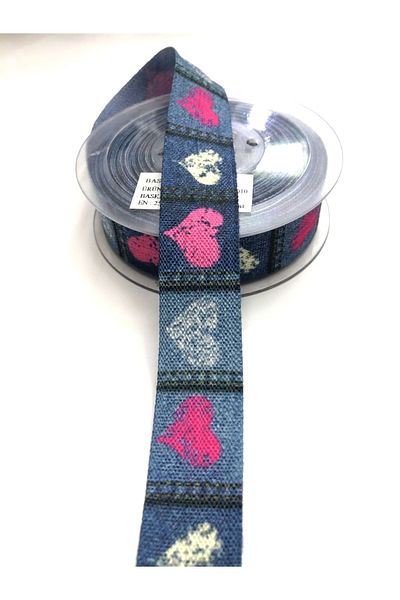 Hobigram Panglică de bumbac cu model inimă 2,5 cm 1 Mt – Panglică, Design elegant, Accesoriu pentru femei – Panglică – Panglică