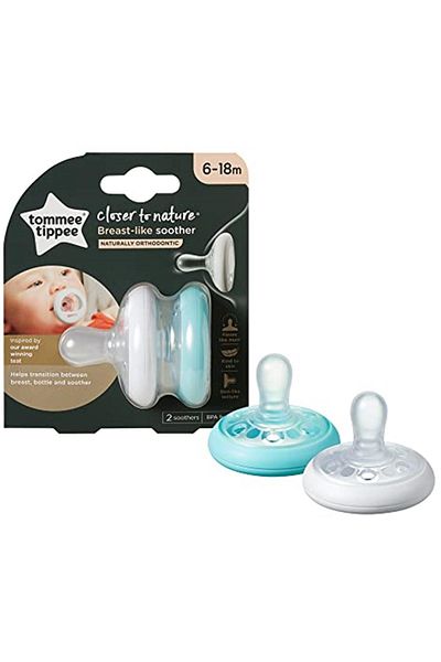 tommee tippee Breastlike Pacifier, 2 Pieces, for 6-18 Months, Gray/Blue