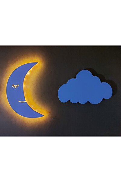 Ahşap Ay Ve Bulut Gece Lamba Seti