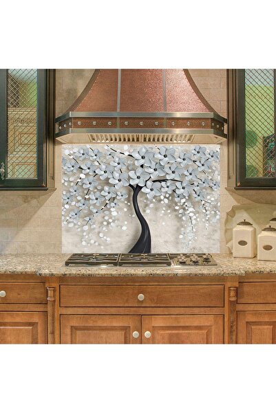 StickerArt Mutfak Duvar Tezgah Arası Ocak Arkası Sticker Kaplama 3d Siyah Ağaç