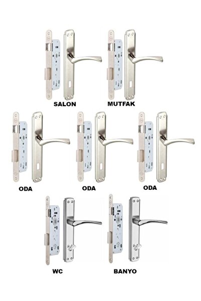 Yale 3+1 Daire Kapı Kolu-kilit Seti (7 Takım) 5 Oda Kapı Kolu+kilit 2 Wc Kapı Kolu+kilit