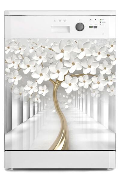 StickerArt Bulaşık Makinesi Sticker Kaplama Beyaz Eşya Kaplama 3d Beyaz Ağaç