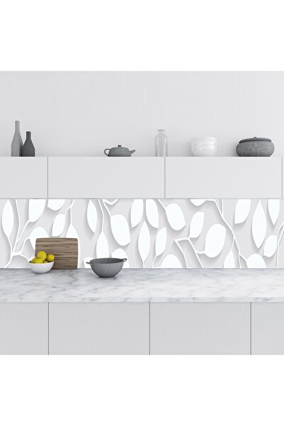 StickerArt Mutfak Tezgah Arası Folyo Fayans Kaplama Folyosu Beyaz Yapraklar 60x100 Cm