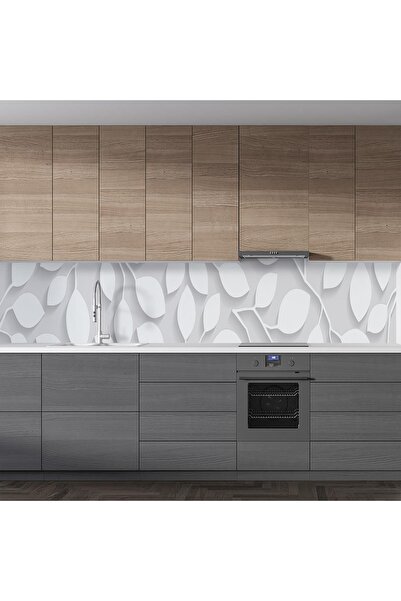 StickerArt Mutfak Tezgah Arası Folyo Fayans Kaplama Folyosu Beyaz Yapraklar 60x100 Cm