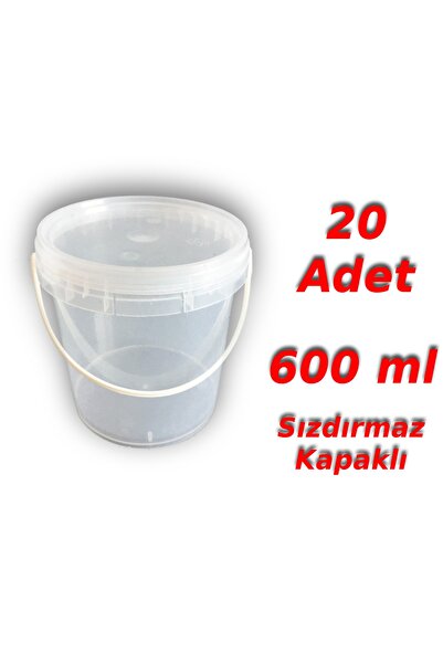 Decotone 0,6 Lt Plastik Kapaklı Kova Hobi Boya Gıda Yoğurt Kovası Şeffaf 20 Adet