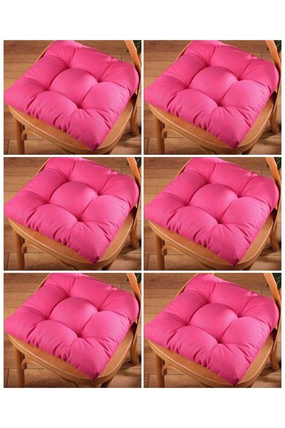 ALTINPAMUK 6-Piece Gold Fuchsia Pofidik Chair Cushion Special Stitched 40X40Cm
