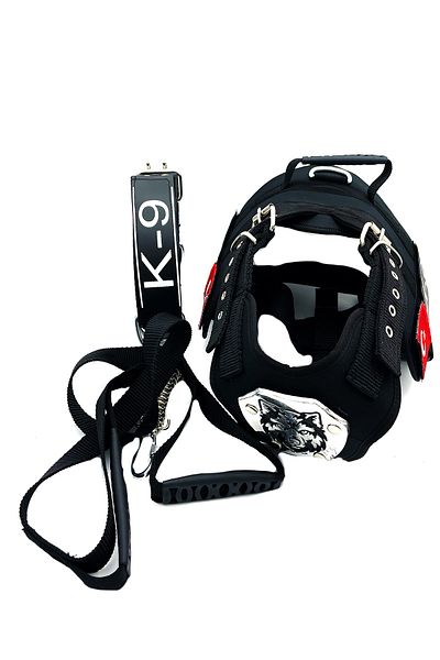 Tasma Market Black Wolf Head Turkish Flag K9 Dog Collar Walking Neck Set