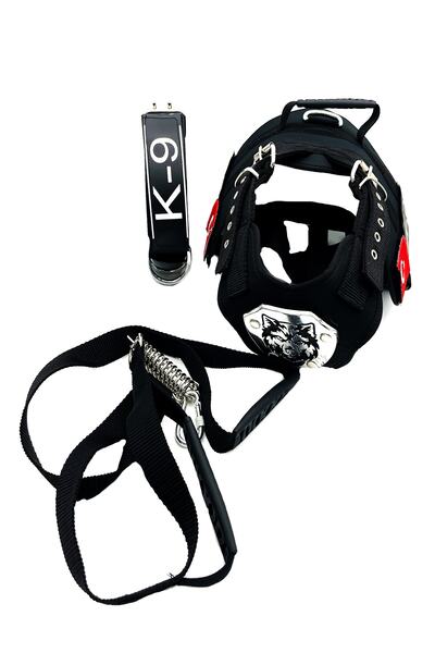 Tasma Market Siyah Kurt Başlı Türk Bayraklı K9 Köpek Tasma Gezdirme Boyun Seti