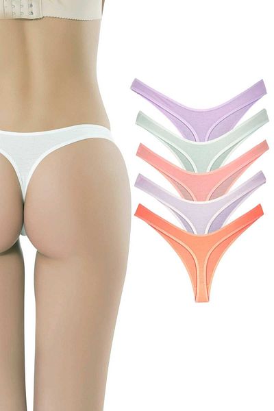 META 5 Pieces Cotton Women's Classic Thong Soft Colors