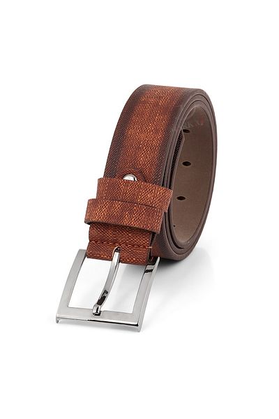 Polo Air Men's Denim Patterned Leather Belt Tan Color