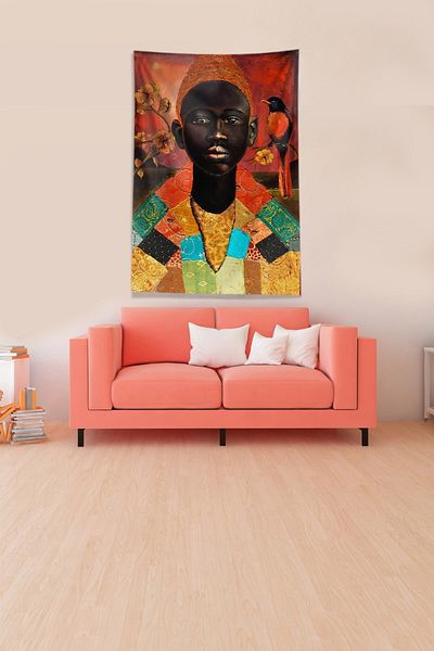 on the clouds Red Black Tribal Leader - Stain Resistant Velvet Fabric Wall Drape