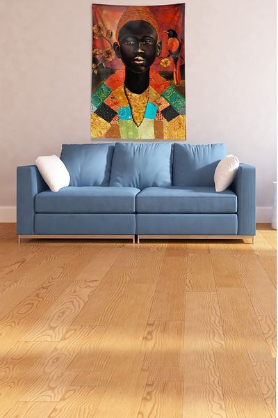 on the clouds Red Black Tribal Leader - Stain Resistant Velvet Fabric Wall Drape