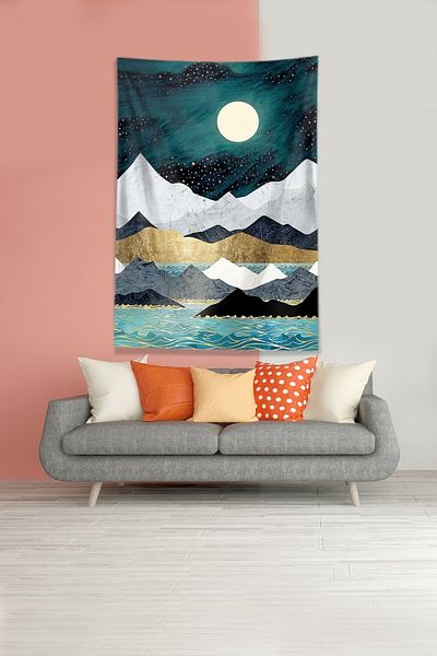 on the clouds Albastru-alb Lunar Eclipse Stain Resistant Velvet Fabric Tapet Tapiserie Tapiserie