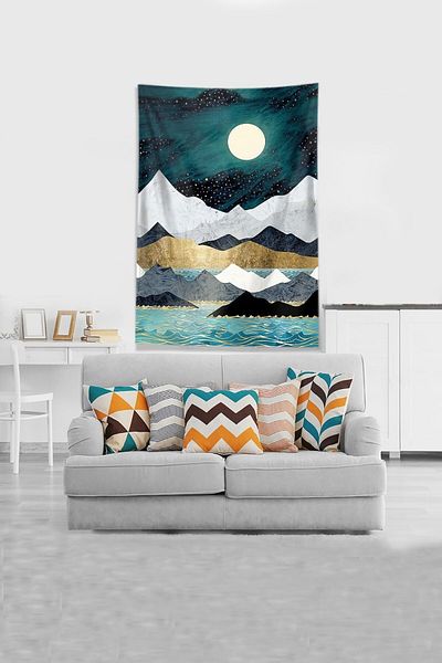 on the clouds Albastru-alb Lunar Eclipse Stain Resistant Velvet Fabric Tapet Tapiserie Tapiserie