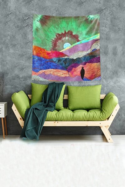 on the clouds Multicolor Man Watching the Sunset Stain Resistant Velvet Fabric Wall Cloth Wall Tapestry Tapestry