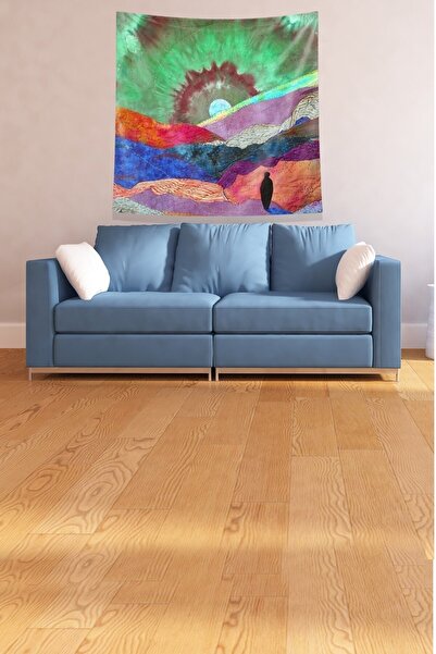 on the clouds Multicolor Man Watching the Sunset Stain Resistant Velvet Fabric Wall Cloth Wall Tapestry Tapestry