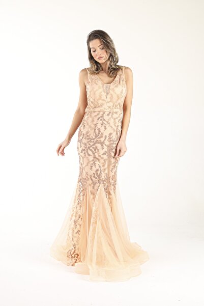 ALİS DRESS Somon Gliterli Balık Abiye