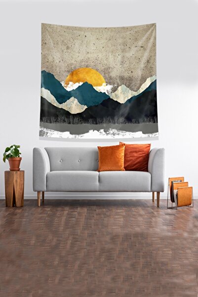 on the clouds Yellow Behind the Mountain Sun Stain Resistant Velvet Fabric Wall Cover Wall Tapestry Tapestry
