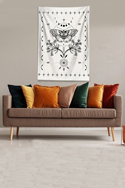 on the clouds Beige Velvet Fabric - Butterfly Patterned Non-Slip Wall Cover and Carpet Tapestry