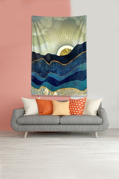 on the clouds Κίτρινο Sunrise Sunset Stain Resistant Velvet υφασμάτινο ύφασμα τοίχου Ταπετσαρία τοίχου