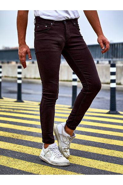 Ser Joven Мъжки тъмнокафяви габардинови панталони Slim Fit