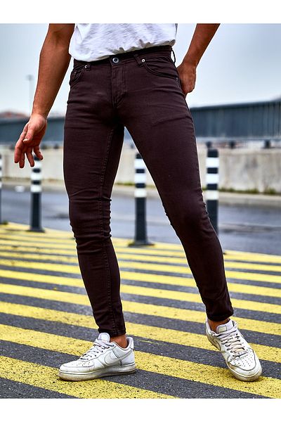 Ser Joven Мъжки тъмнокафяви габардинови панталони Slim Fit