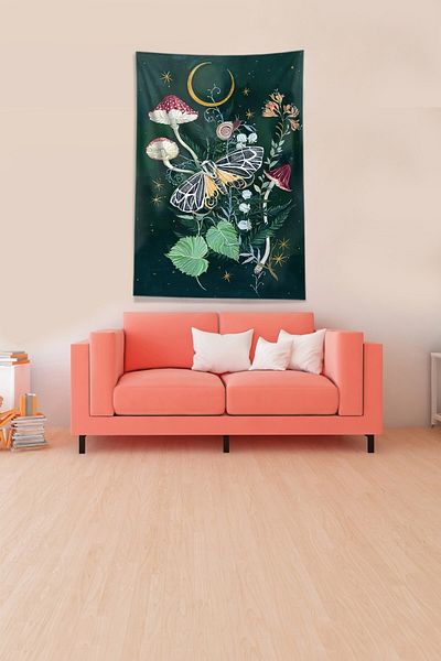 on the clouds Multicolor Mushroom Mushroom Stain Resistant Velvet Fabric Wall Cloth Wall Carpet Tapestry