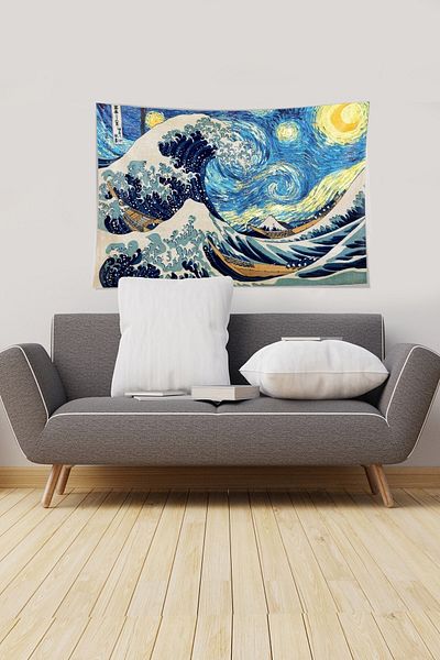on the clouds Albastru-alb Seria Katsushika Hokusai Tapiserie din țesătură din catifea rezistentă la pete Tapiserie de perete