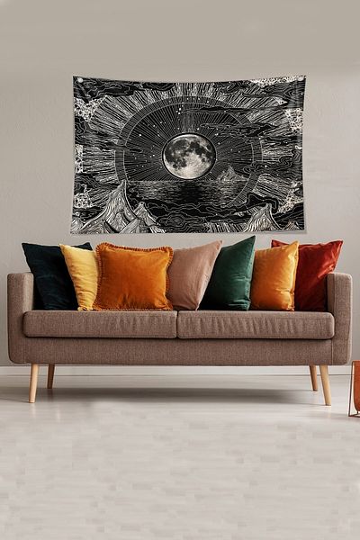 on the clouds Negru-alb Moon New Moon Stain Resistant Velvet Fabric Tapet Tapiserie Tapiserie