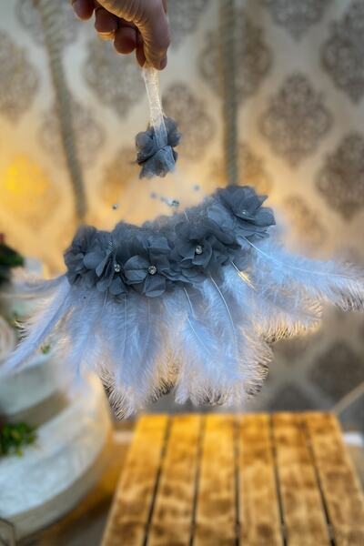 ZEYMERADE منديل يد العريس باللون الرمادي، مزين بحجر ريشة الزهرة ثلاثي الأبعاد...