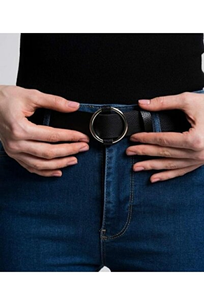 Kemerix حزام بإبزيم على شكل حلقة سوداء للسيدات