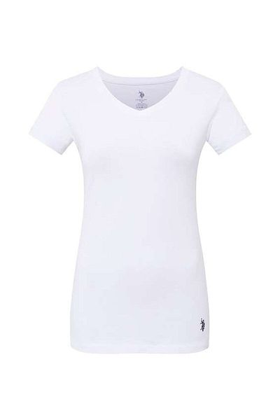 U.S. Polo Assn. Tricou de bază cu mânecă scurtă și decolteu în V pentru femei
