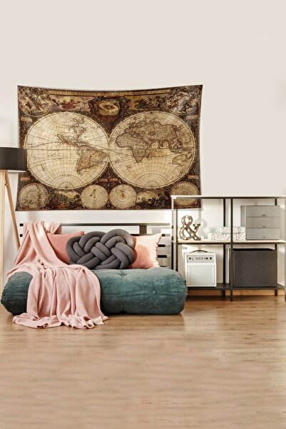 on the clouds Brown World Map Patterned Stain Resistant Velvet Fabric Wall Cloth Wall Carpet Tapestry