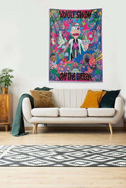 Pelangi Multirenk Rick And Morty Leke Tutmaz Kadife Kumaş Duvar Örtüsü Duvar ...